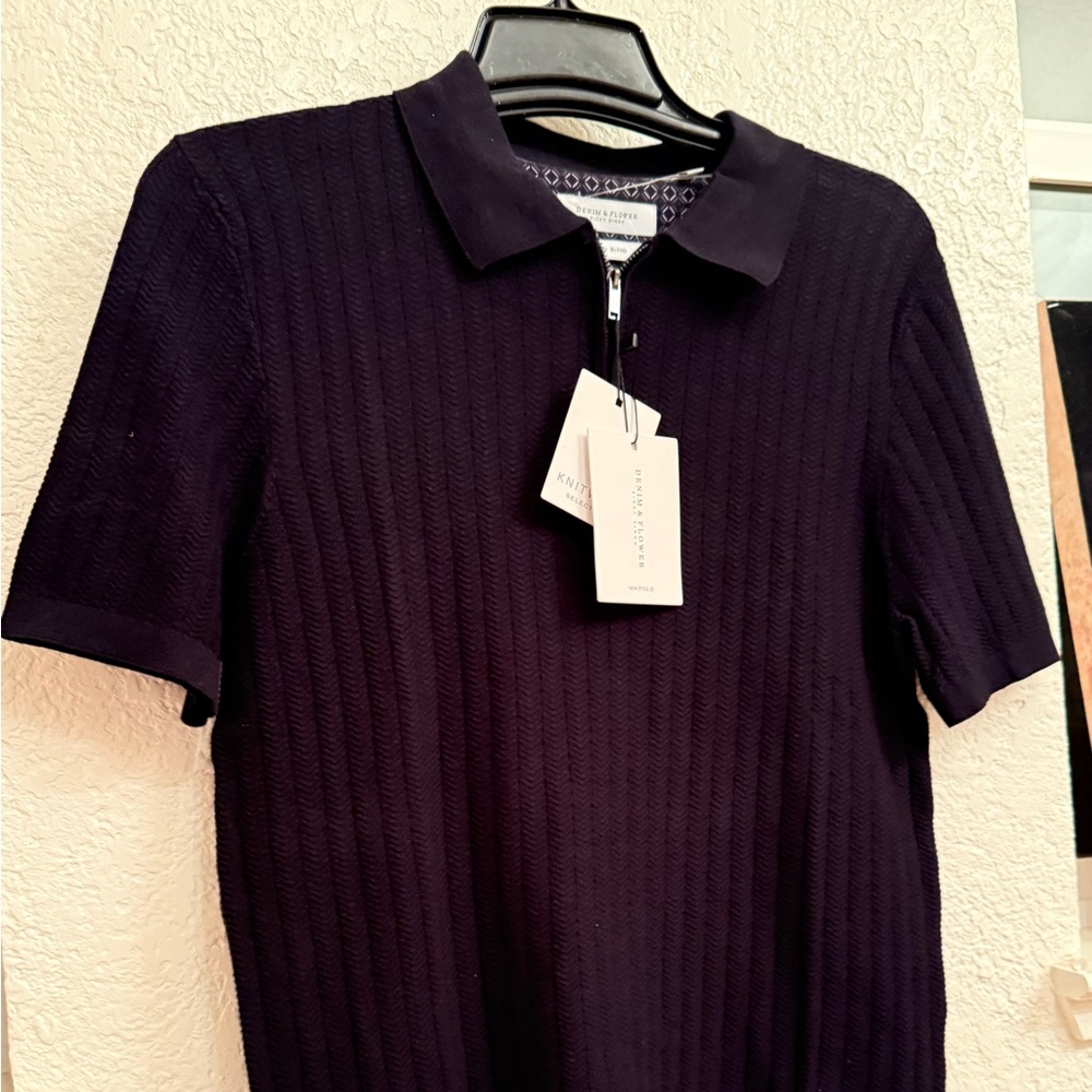 Polo Shirt Denim & Flower Black Textured Men’s Knit Shirt Designer Ricky Singh